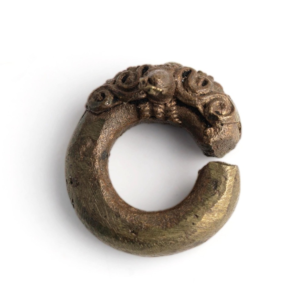 Vintage Indonesian Earring Brass Dragon Pattern